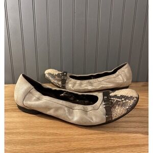 AGL Attilio Giusti Leombruni Monika 40.5 Ballet Flats Suede Snake Print Cap Toe